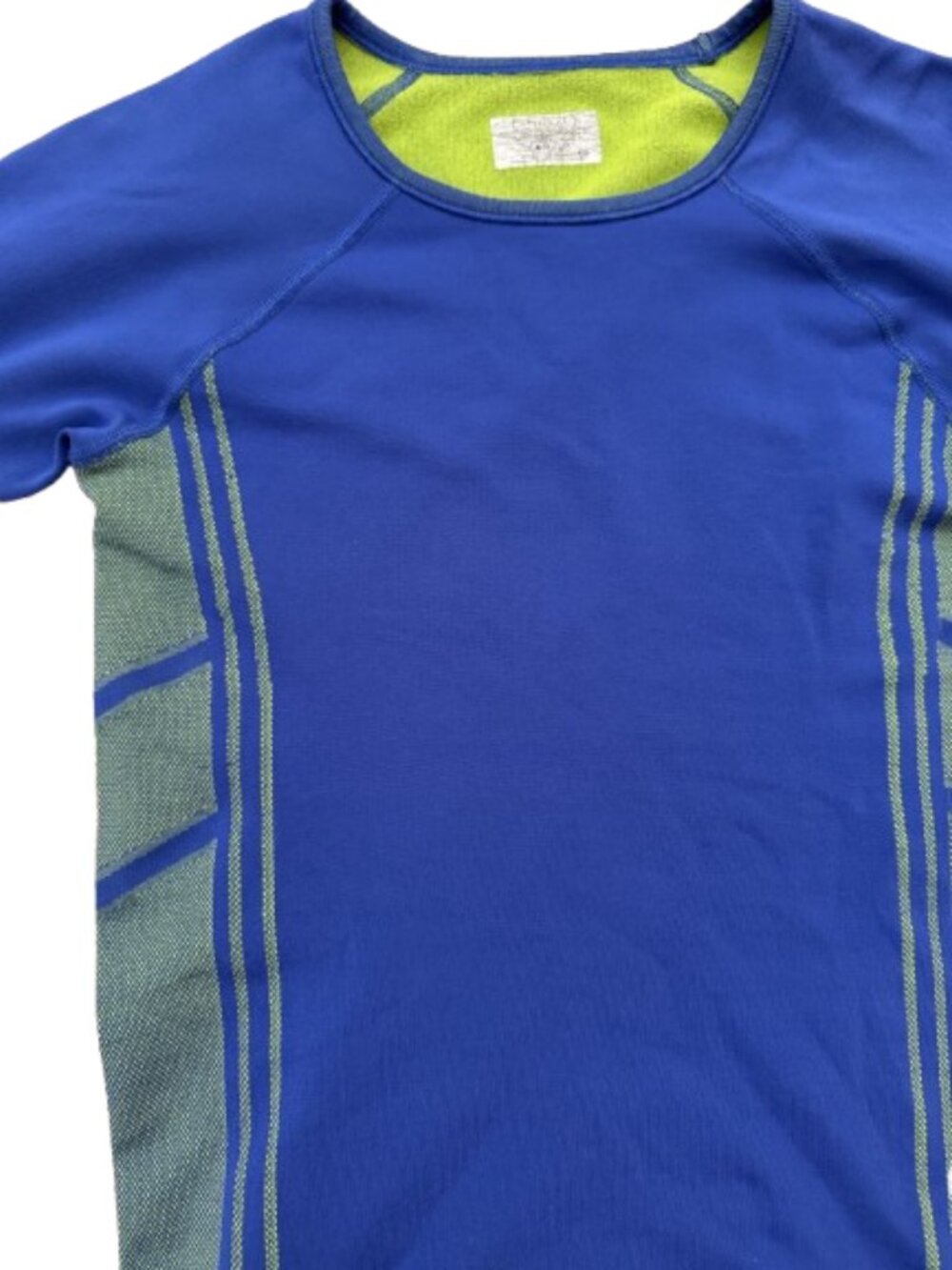 Blue Athleta Activewear Long Sleeve W/ Neon Green Side Panels Moisture-Wicking - Picture 3 of 5